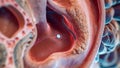 This detailed image captures a portion of the eardrum showing the thin membrane that acts as a barrier between the outer