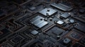 Detailed image of a complex electronic circuit board with a focus on connectivity and technological advancement Royalty Free Stock Photo