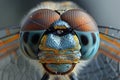A detailed image of a dragonfly's compound eyes, capturing its mesmerizing iridescence and multifaceted structure Royalty Free Stock Photo