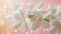 A detailed image of fine white flowers dotted with water droplets, using a soft focus and a blurred background. Royalty Free Stock Photo