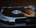 Close-Up of an Opened Computer Hard Disk Drive Showcasing Internal Components Royalty Free Stock Photo