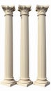 Three classical Greek columns isolated on white background