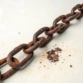 Close-up of Rusty Chain With Broken Link and Debris