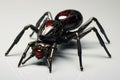 A detailed image of a spider at close proximity on a plain white background, Genetically modified robotic black widow spider, AI Royalty Free Stock Photo