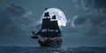 Pirate Ship Sailing Under a Full Moon Royalty Free Stock Photo