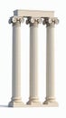 Three classical Greek columns isolated on white background