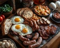 Traditional Irish breakfast with sausages eggs and soda bread Royalty Free Stock Photo