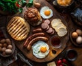 Traditional Irish breakfast with sausages eggs and soda bread Royalty Free Stock Photo