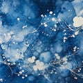 A close up of a painting of flowers on a blue background , generated by AI Royalty Free Stock Photo