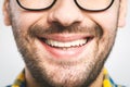 Detailed image of young man smiling with perfect white teeth. Healthy concept Royalty Free Stock Photo