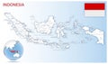 Detailed Indonesia administrative map with country flag and location on a blue globe
