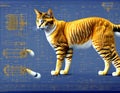 Detailed industrial schemat of a natural cat, golden ratio, background, poster or postcard. AI Generation