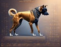 Detailed industrial schemat of a natural dog alone, golden ratio, Futuristic background, poster or postcard, AI Generated