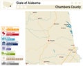 Infographic and map of Chambers County in Alabama USA