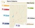 Infographic and map of Dale County in Alabama USA