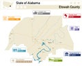 Infographic and map of Etowah County in Alabama USA