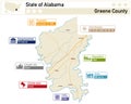 Infographic and map of Greene County in Alabama USA