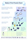Detailed Information on baby food infographic.Baby's First Foods