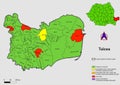 Map of Romania with administrative divisions of Tulcea county map with communes, city, municipalities, county seats