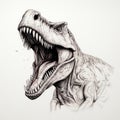 Detailed Ink Drawing Of Tyrannosaurus Rex With Open Mouth