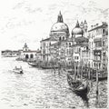 Detailed ink drawing of venices iconic architecture and gondolas Royalty Free Stock Photo