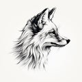 Detailed Ink Illustration Of A Fox Head In Yupik Art Style