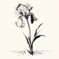 Detailed Ink Illustration Of Isolated Iris Bud On Paper