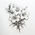 Detailed Ink Illustration Of Lily Bouquet: Feminine, Dark White And Light Black Royalty Free Stock Photo