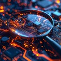 Tech Inspection Microchip on a Circuit Board Royalty Free Stock Photo