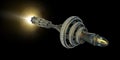 Detailed interstellar spaceship with afterburner isolated on black