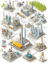 Detailed Isometric Illustration of Modern Refinery Infrastructure Showcasing Various Components and Operations for Royalty Free Stock Photo