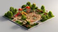 Detailed Isometric Model of a Children's Playground with Play Structures