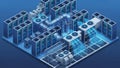 Isometric Illustration of a High-Tech Server Room with Cooling Systems Royalty Free Stock Photo
