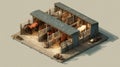 Detailed Isometric View of a Horse Stable with Several Horses Inside Royalty Free Stock Photo