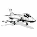 Detailed Jet Airplane Drawing With Contoured Shading And Bold Lines