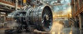 Detailed Jet Engine Test in Industrial Setting, High-Tech Engineering and Manufacturing Process Illustration Royalty Free Stock Photo