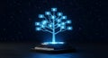 A detailed 8K digital render showing a futuristic glowing blue holographic data tree visualization, utilizing a complex network gr Royalty Free Stock Photo