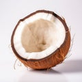 Detailed 8k Photo Of Open Coconut On White Background