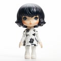 Detailed Kimono Doll With Black Hair And Dress On White Background