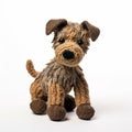 Detailed Knitted Brown Dog With Crochet Design On White Background