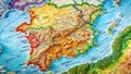 Detailed Lambert Conformal Conic Projection Map of Spain Comprehensive Geographic Overview for Exploration and Analysis Royalty Free Stock Photo