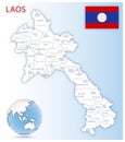 Detailed Laos administrative map with country flag and location on a blue globe