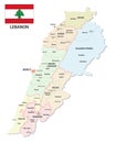 Detailed Lebanon administrative and political vector map with flag