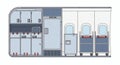 Detailed Aircraft Galley Interior Vector Illustration showing Service Area Storage Lockers and Catering Trolleys for Commercial Tr Royalty Free Stock Photo