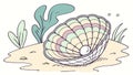 Detailed Line Art Illustration of an Open Seashell on Sand, vector design Generative AI Royalty Free Stock Photo