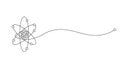 A detailed line drawing of an atom with electrons orbiting the nucleus and a dotted line extending to a distant electron isolated Royalty Free Stock Photo