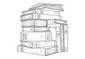 A detailed line drawing of a stack of books arranged haphazardly Royalty Free Stock Photo