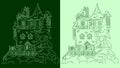 Detailed linear illustration of a fabulous house of fairy, witch, wizard. Ready image for children\'s book