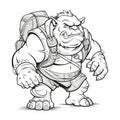 Detailed Linework Of Angry Troll Character With Backpack