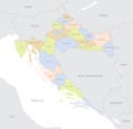 Detailed location map of Croatia in Europe with administrative divisions of the country, vector illustration Royalty Free Stock Photo